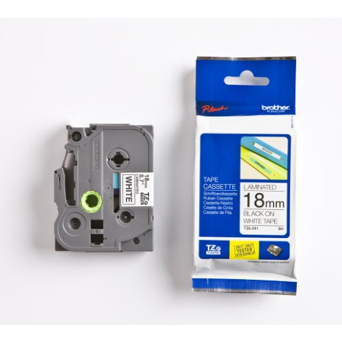 BROTHER TZE241 Black on White 8M x 18mm Gloss Tape
