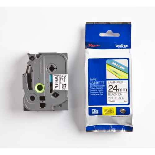 BROTHER TZE251 Black on White 8M x 24mm Gloss Tape