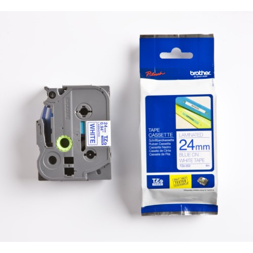 BROTHER TZE253 Blue on White 8M x 24mm Gloss Tape