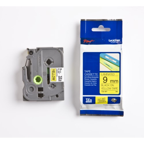 BROTHER TZE621 Black on Yellow 8M x 9mm Gloss Tape