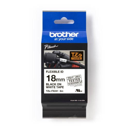 Brother Pro Tape TZe-FX241 Flexible ID tape - Black on White, 18mm