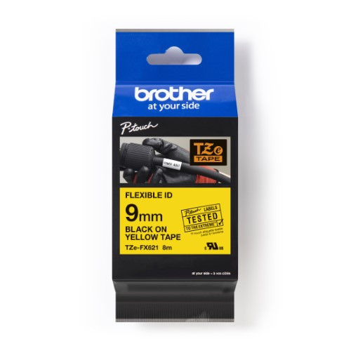 Brother Pro Tape TZe-FX621 Flexible ID tape - Black on Yellow, 9mm