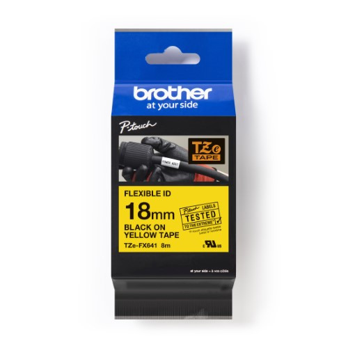 Brother Pro Tape TZe-FX641 Flexible ID tape - Black on Yellow, 18mm