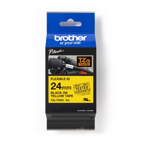 Brother Pro Tape TZe-FX651 Flexible ID tape - Black on Yellow, 24mm