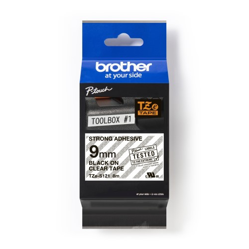 Brother Pro Tape TZe-S121 Strong adhesive tape - Black on Clear, 9mm