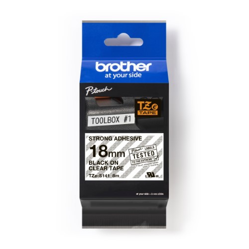 Brother Pro Tape TZe-S141 Strong adhesive tape - Black on Clear, 18mm