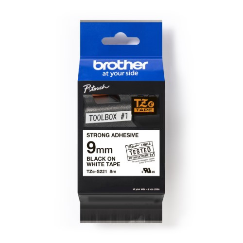 Brother Pro Tape TZe-S221 Strong adhesive tape - Black on White, 9mm