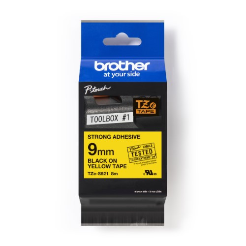 Brother Pro Tape TZe-S621 Strong adhesive tape - Black on Yellow, 9mm