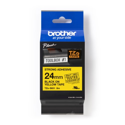 Brother Pro Tape TZe-S651 Strong adhesive tape - Black on Yellow, 24mm