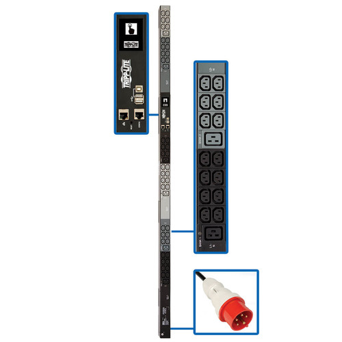 Tripp Lite PDU3XEVN6G20 11.5kW 3-Phase Monitored PDU &acirc; LX Platform, 42 C13 & 6 C19 Outlets, IEC 309 16/20A Red, 0U, TAA | CMW Ltd