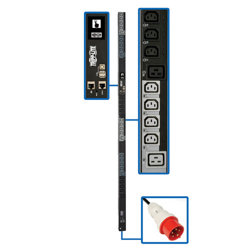 Tripp Lite PDU3XEVSR6G20 11.5kW 3-Phase Switched PDU - 24 C13 & 6 C19 Outlets, IEC 309 16/20A Red, 0U, Outlet Monitoring, TAA | CMW Ltd