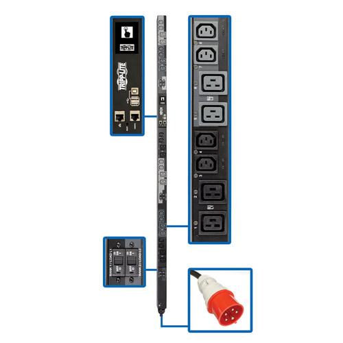 Tripp Lite PDU3XEVSR6G32A 22.2kW 3-Phase Switched PDU - 12 C13 & 12 C19 Outlets, IEC 309 32A Red, 0U, Outlet Monitoring, TAA | CMW Ltd