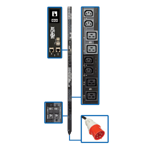 Tripp Lite PDU3XEVSR6G63A 27.7kW 3-Phase Switched PDU - 12 C13 & 12 C19 Outlets, IEC 309 63A Red, 0U, Outlet Monitoring, TAA | CMW Ltd