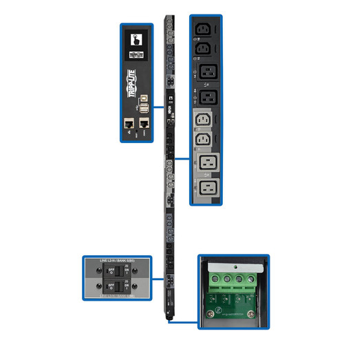 Tripp Lite PDU3XEVSRHWA 28.8kW 3-Phase Switched PDU with LX Platform, 220/230/240V Output, Hardwire, Touchscreen LCD, 0U, TAA | CMW Ltd