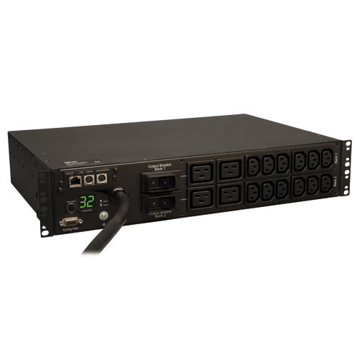 Tripp Lite PDUMNH32HV 7.4kW Single-Phase Monitored PDU with LX Platform Interface, 230V Outlets (12-C13, 4-C19), IEC-309 32A Blue, 12ft Cord, 2U Rack-Mount, TAA | CMW Ltd