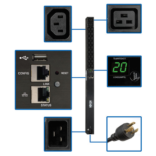Tripp Lite PDUMNV20HV2LX 3.3/3.7kW Single-Phase Monitored PDU, LX Platform Interface, 208/230V Outlets (18 C13/2 C19), C20/L6-20P, 0U 90cm/35.5 in., TAA | CMW Ltd