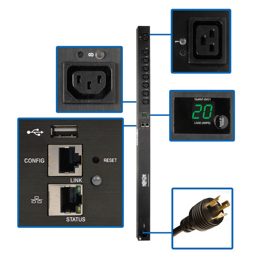 Tripp Lite PDUMV20HVNET2LX 3.3&acirc;3.7kW Single-Phase Switched PDU, LX Platform Interface, 208/230V Outlets (7 C13/1 C19), C20/L6-20P, 0U 1m/39 in., TAA | CMW Ltd