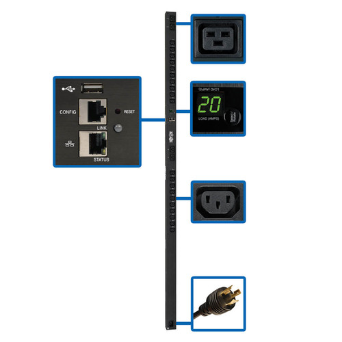 Tripp Lite PDUMV20HVNETLX 3.2&acirc;3.8kW Single-Phase Switched PDU with LX Platform Interface, 200&acirc;240V Outlets (20 C13 & 4 C19), C20/L6-20P, 0U, TAA | CMW Ltd