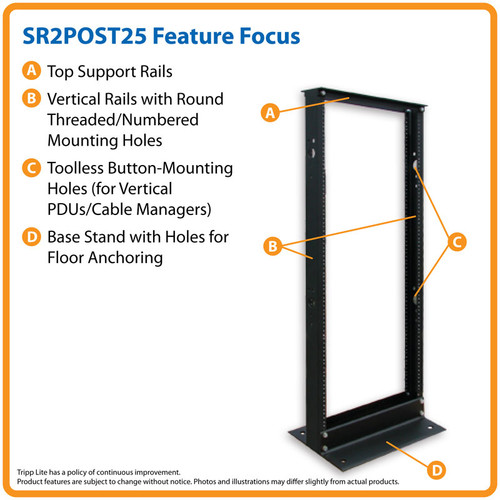 Tripp Lite SR2POST25 25U SmartRack 2-Post Open Frame Rack - Organize and Secure Network Rack Equipment | CMW Ltd