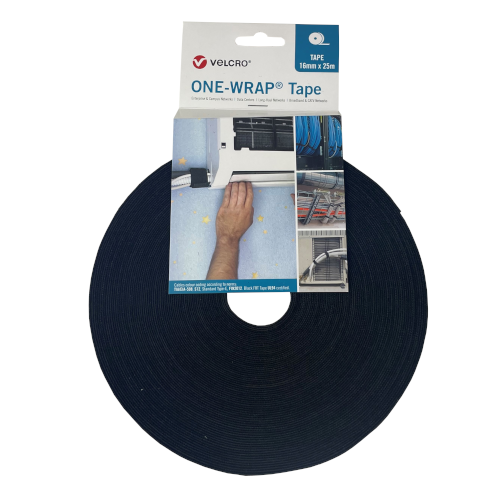 Velcro&Acirc;&reg; VEL-OW64128 Black ONE-WRAP&Acirc;&reg; Tape 16mm Wide Roll of 25m - Fire Retardant