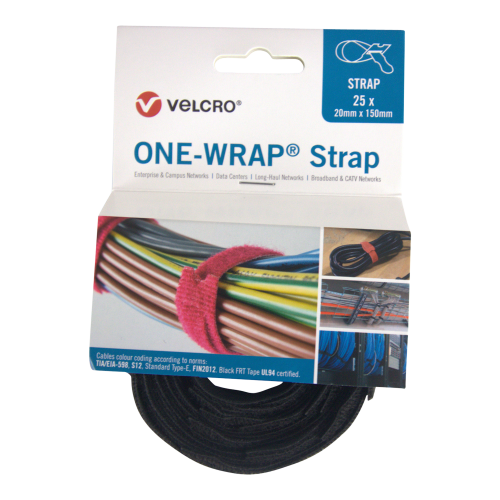 Velcro® ONE-WRAP® Cable Ties Black 20mmx150mm 25 Pieces Pack 