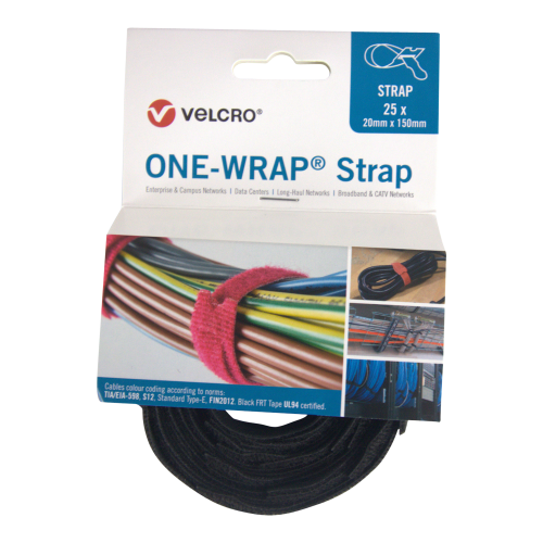 Velcro VEL-OW64401 | Black 150mm 20mm VELCRO&Acirc;&reg; Brand ONE-WRAP&Acirc;&reg; Cable Ties (Reel / 25)