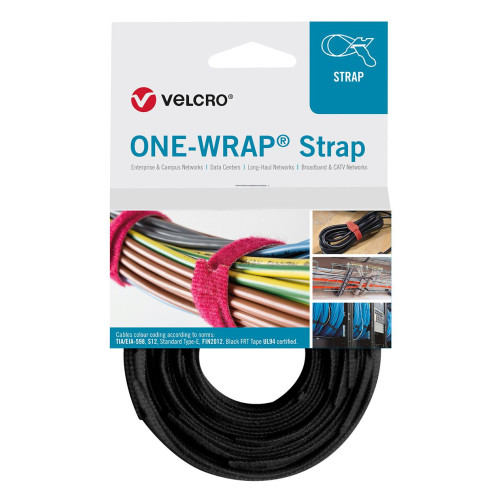 Velcro&Acirc;&reg; VEL-OW64402 Black 150mm x 20mm ONE-WRAP&Acirc;&reg; Reusable Cable Ties Reel of 25 - Fire Retardant