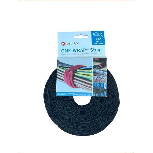 Velcro&Acirc;&reg; VEL-OW64428 Black 150mm x 20mm ONE-WRAP&Acirc;&reg; Reusable Cable Ties Roll of 100 - Fire Retardant