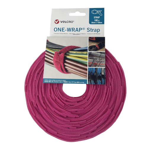 Velcro&Acirc;&reg; VEL-OW64435 Pink 150mm x 20mm ONE-WRAP&Acirc;&reg; Reusable Cable Ties Roll of 100