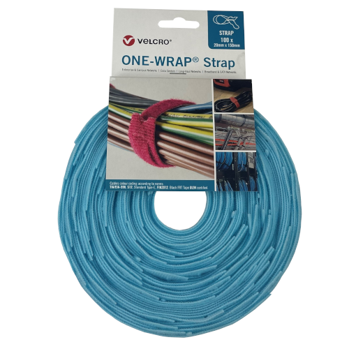 Velcro&Acirc;&reg; VEL-OW64436 Aqua 150mm x 20mm ONE-WRAP&Acirc;&reg; Reusable Cable Ties Roll of 100