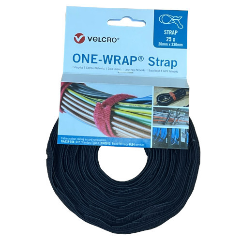 Velcro&Acirc;&reg; VEL-OW64702 Black 330mm x 20mm ONE-WRAP&Acirc;&reg; Reusable Cable Ties Reel of 25 - Fire Retardant
