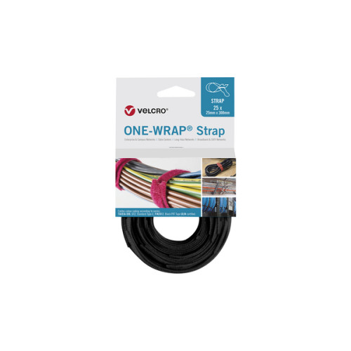 Velcro VEL-OW64801 | Black 300mm x 25mm VELCRO® Brand ONE-WRAP® Cable Ties (Reel / 25)