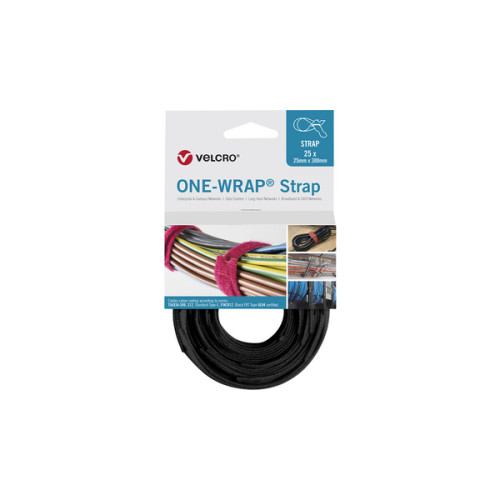 Velcro VEL-OW64801 | Black 300mm x 25mm VELCRO&Acirc;&reg; Brand ONE-WRAP&Acirc;&reg; Cable Ties (Reel / 25)