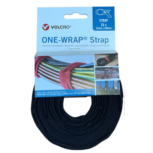 Velcro&Acirc;&reg; VEL-OW64802 Black 300mm x 25mm ONE-WRAP&Acirc;&reg; Reusable Cable Ties Reel of 25 - Fire Retardant