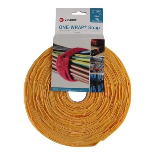 Velcro VEL-OW64830 | Yellow 300mm x 25mm VELCRO® Brand ONE-WRAP® Cable Ties (Roll/100)