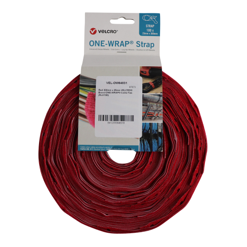 Velcro VEL-OW64831 | Red 300mm x 25mm VELCRO® Brand ONE-WRAP® Cable Ties (Roll/100)