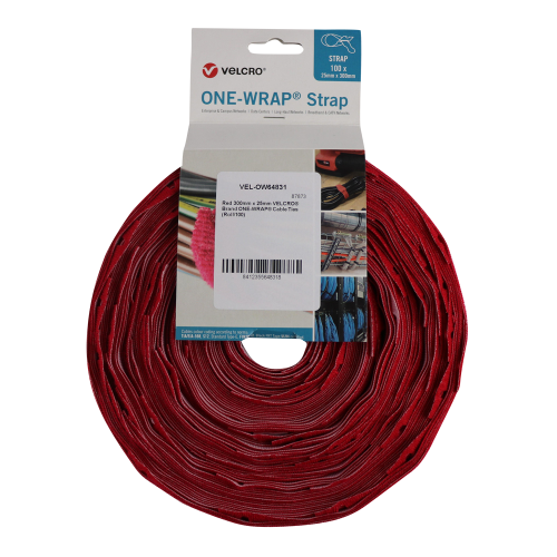 Velcro VEL-OW64831 | Red 300mm x 25mm VELCRO&Acirc;&reg; Brand ONE-WRAP&Acirc;&reg; Cable Ties (Roll/100)