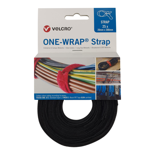 Velcro VEL-OW64501 | Black 200mm x 20mm VELCRO&Acirc;&reg; Brand ONE-WRAP&Acirc;&reg; Cable Ties (Reel / 25)