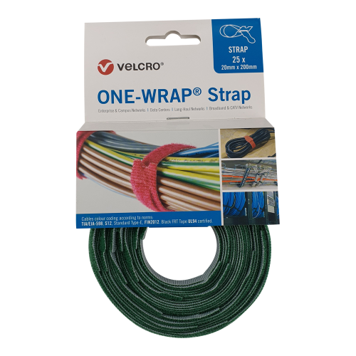 Velcro VEL-OW64506 | Green 200mm x 20mm VELCRO&Acirc;&reg; Brand ONE-WRAP&Acirc;&reg; Cable Ties (Reel / 25)