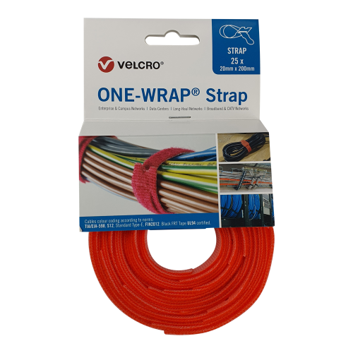 Velcro VEL-OW64511 | Orange 200mm x 20mm VELCRO® Brand ONE-WRAP® Cable Ties (Reel / 25)