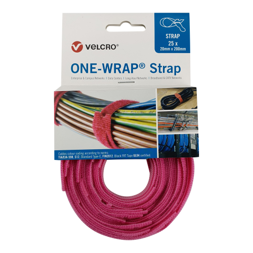Velcro VEL-OW64509 | Pink 200mm x 20mm VELCRO® Brand ONE-WRAP® Cable Ties (Reel / 25)