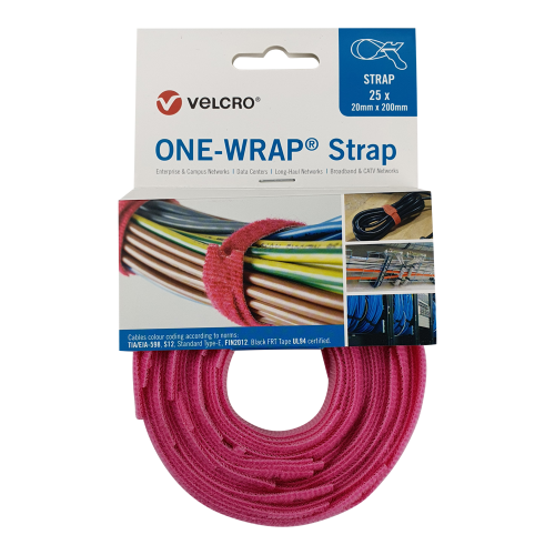 Velcro VEL-OW64509 | Pink 200mm x 20mm VELCRO&Acirc;&reg; Brand ONE-WRAP&Acirc;&reg; Cable Ties (Reel / 25)