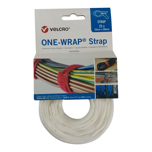 Velcro VEL-OW64500 | White 200mm x 20mm VELCRO® Brand ONE-WRAP® Cable Ties (Reel / 25)