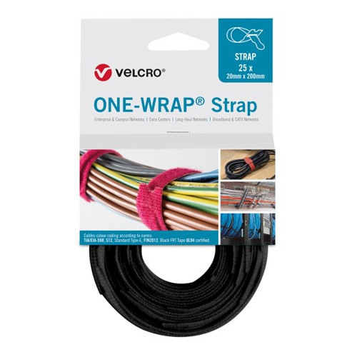 Velcro VEL-OW64701 | Black 330mm x 20mm VELCRO® Brand ONE-WRAP® Cable Ties (Reel / 25)