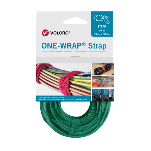 Velcro VEL-OW64506 | Green 200mm x 20mm VELCRO® Brand ONE-WRAP® Cable Ties (Reel / 25)