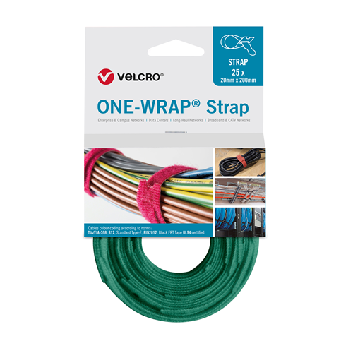 Velcro VEL-OW64506 | Green 200mm x 20mm VELCRO&Acirc;&reg; Brand ONE-WRAP&Acirc;&reg; Cable Ties (Reel / 25)