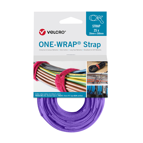 Velcro VEL-OW64507 | Purple 200mm x 20mm VELCRO&Acirc;&reg; Brand ONE-WRAP&Acirc;&reg; Cable Ties (Reel / 25)