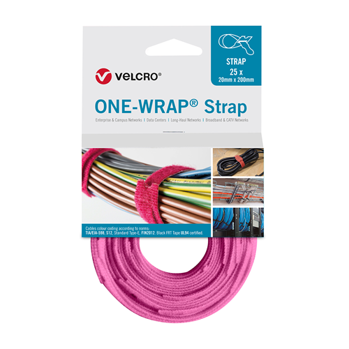 Velcro VEL-OW64509 | Pink 200mm x 20mm VELCRO&Acirc;&reg; Brand ONE-WRAP&Acirc;&reg; Cable Ties (Reel / 25)