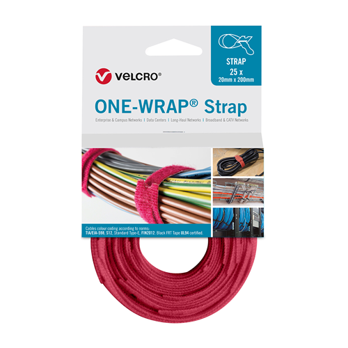Velcro VEL-OW64505 | Red 200mm x 20mm VELCRO® Brand ONE-WRAP® Cable Ties (Reel / 25)