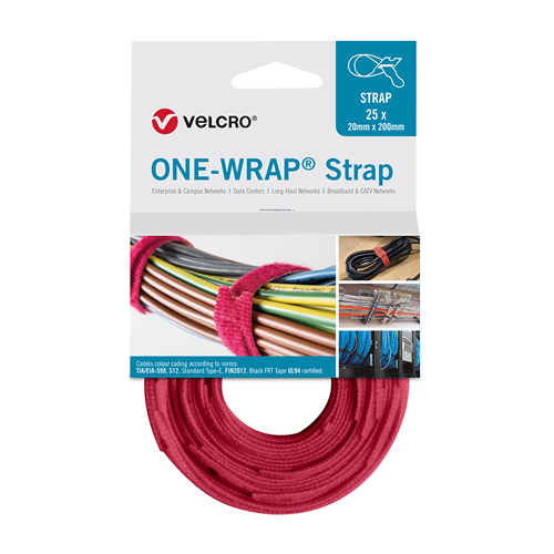 Velcro VEL-OW64505 | Red 200mm x 20mm VELCRO&Acirc;&reg; Brand ONE-WRAP&Acirc;&reg; Cable Ties (Reel / 25)